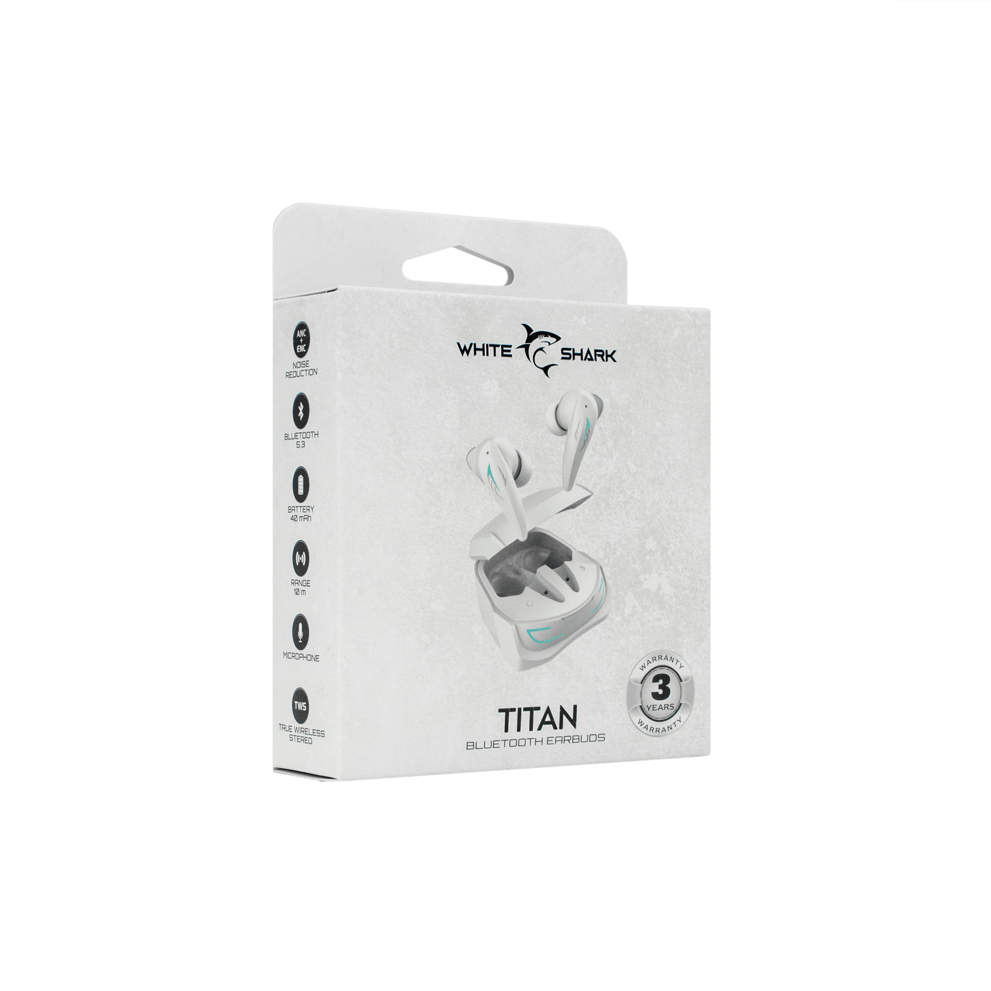 White Shark TITAN Bluetooth Earbuds (White) - GameStore.mt | Powered by Flutisat