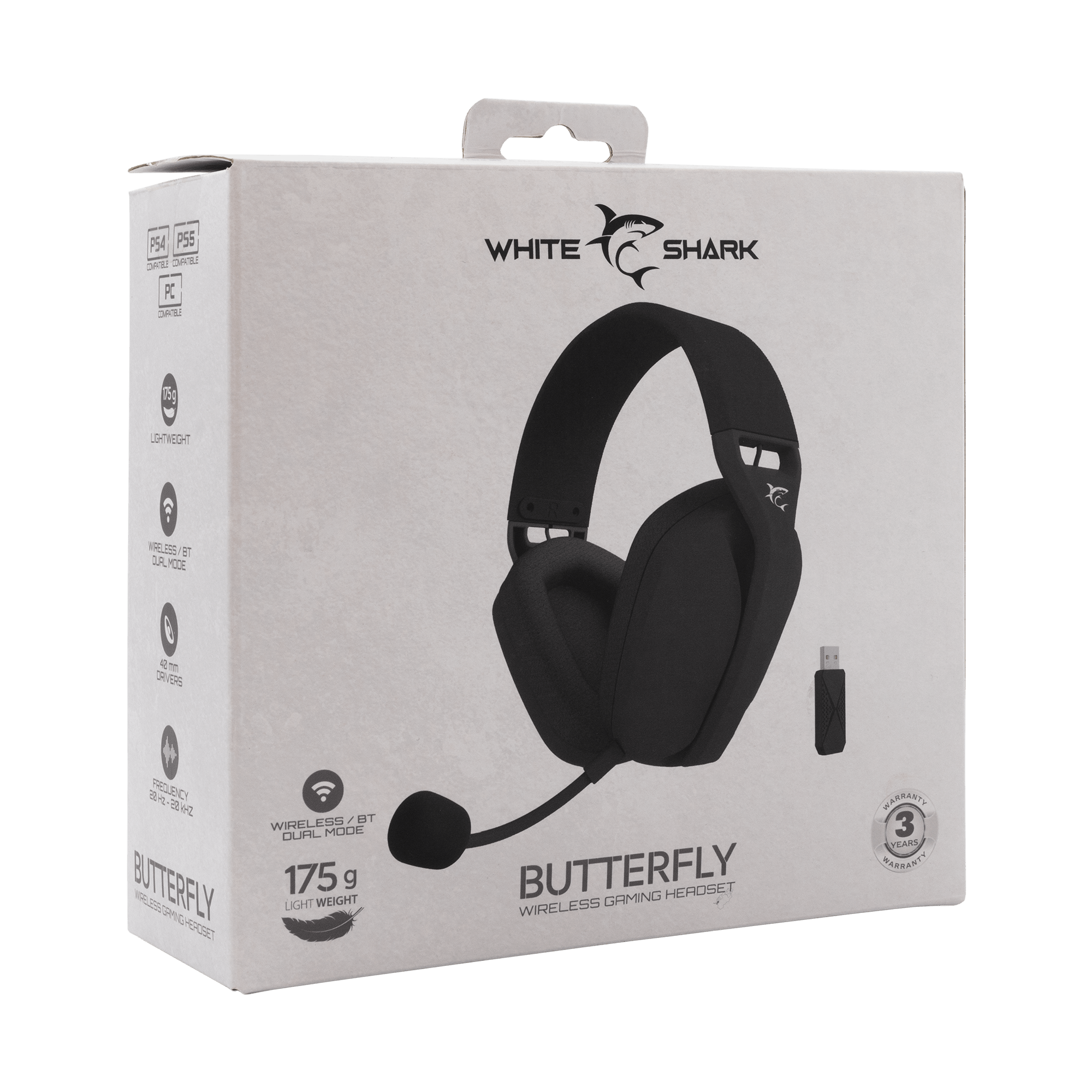 White Shark BUTTERFLY Wireless Headset (PC/PS4/PS5) (Black) - GameStore.mt