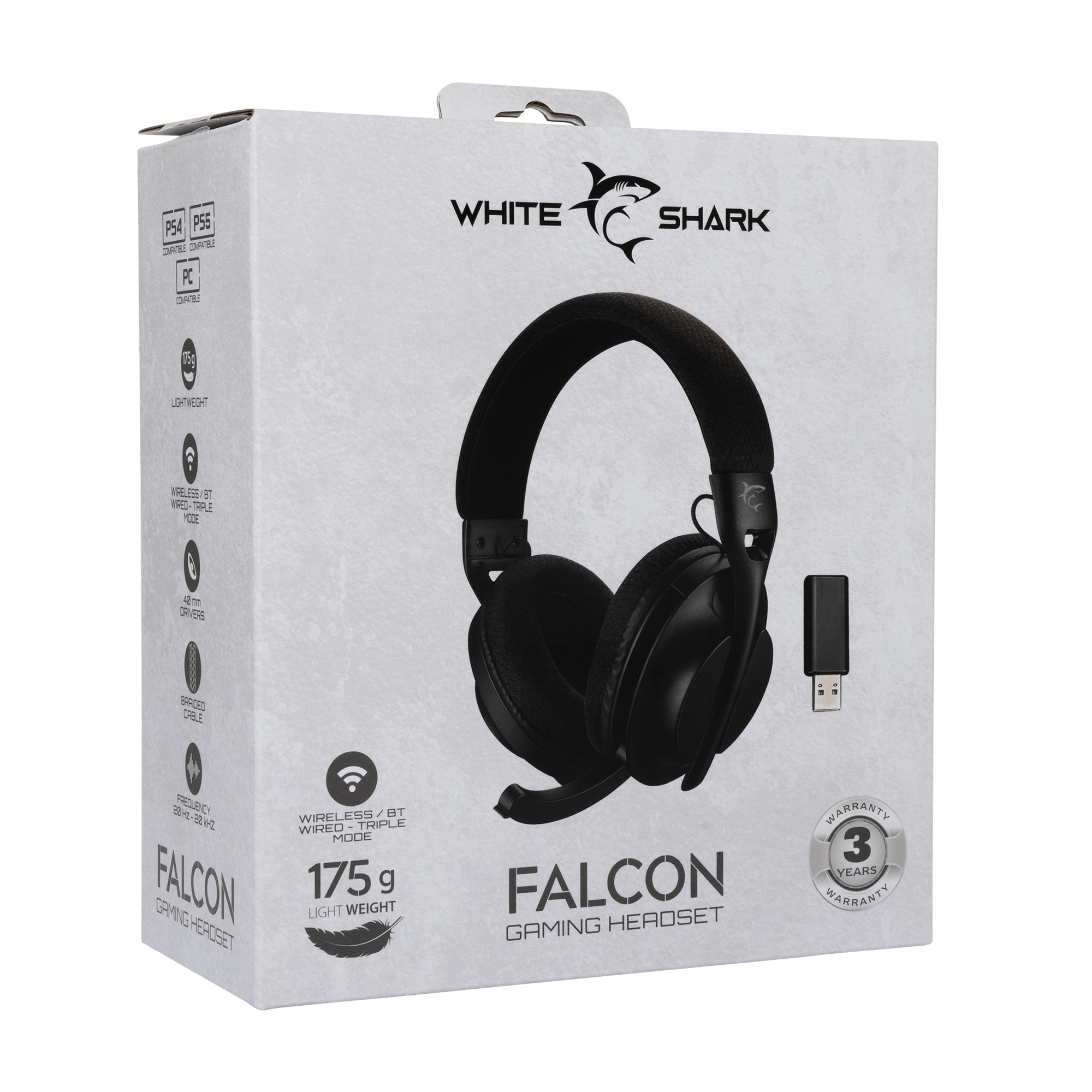 White Shark FALCON Wireless Gaming Headset (Black) - GameStore.mt