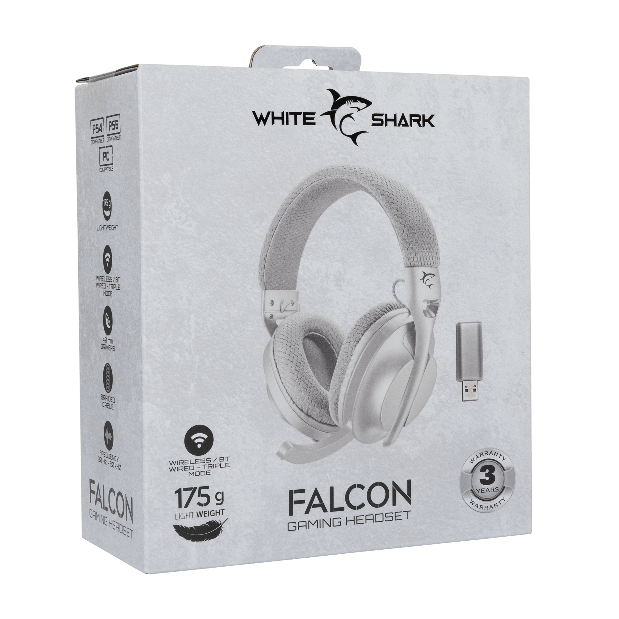 White Shark FALCON Wireless Gaming Headset (White) - GameStore.mt