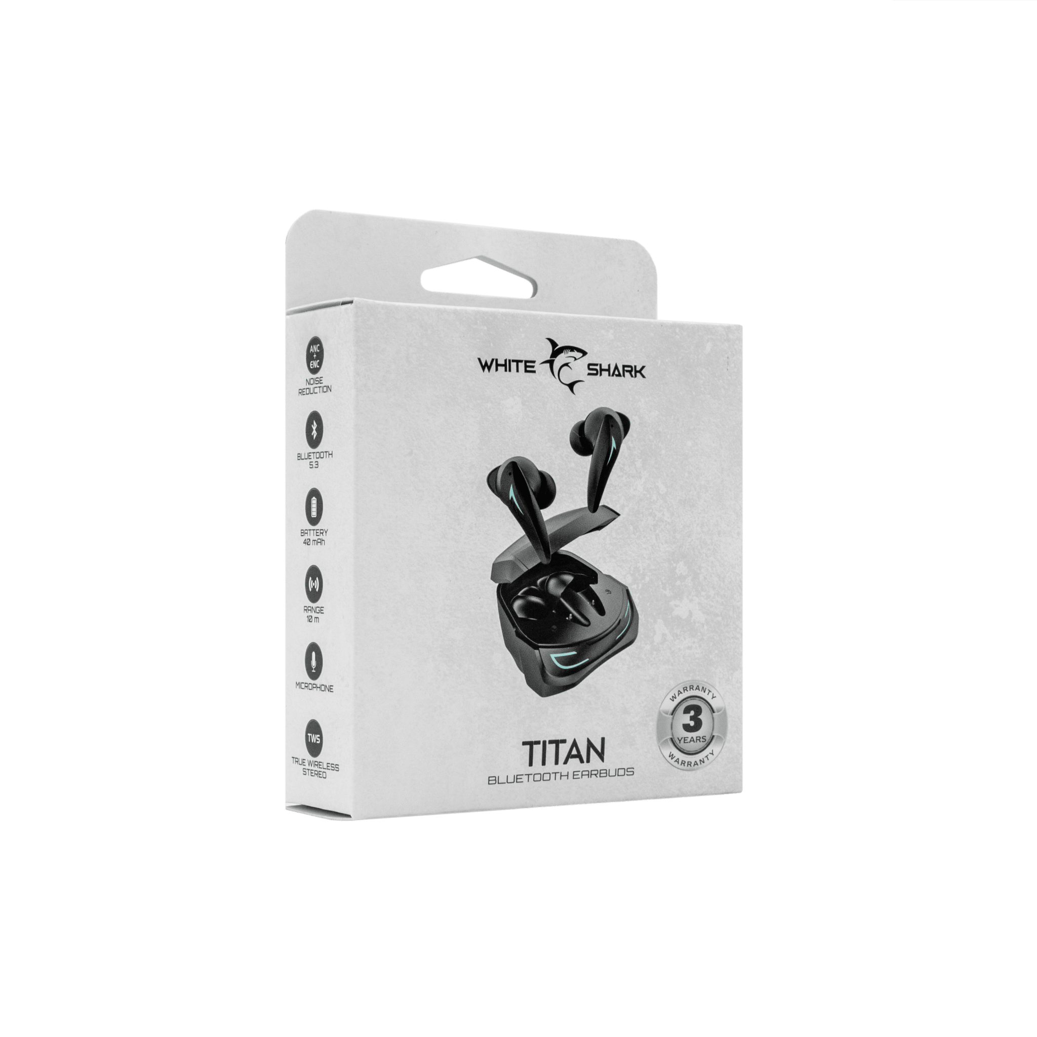 White Shark TITAN Bluetooth Earbuds (Black) - GameStore.mt