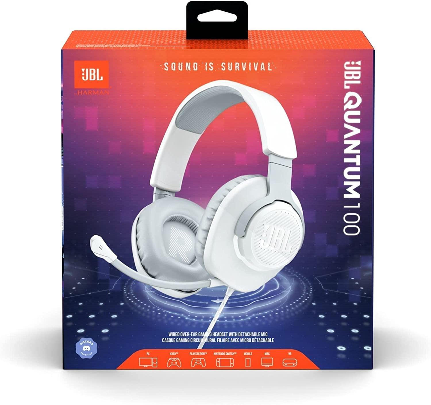 JBL Quantum 100 (White) - Wired Over-Ear Gaming Headphones - GameStore.mt | Powered by Flutisat
