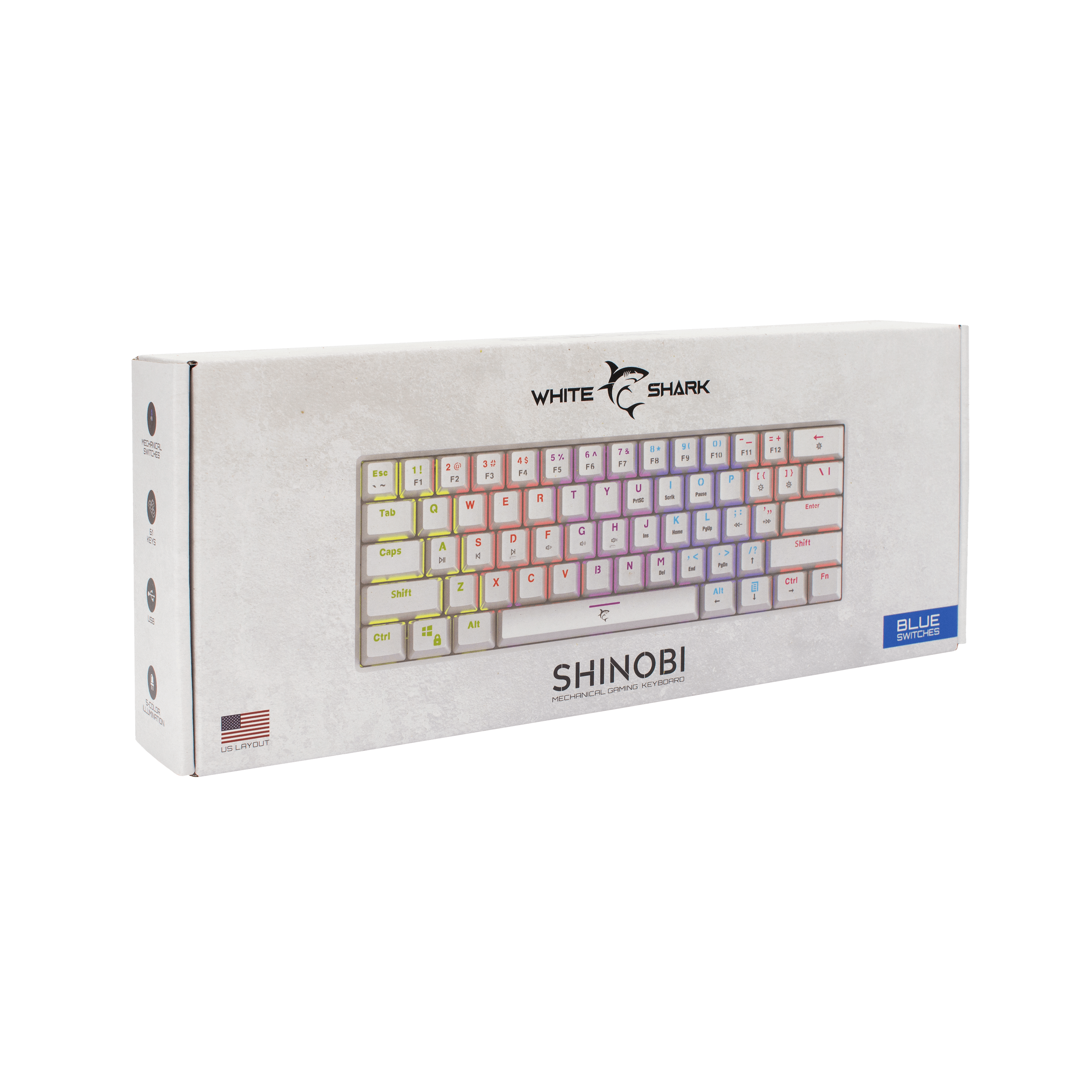 White Shark SHINOBI Keyboard - White (Blue Mechanical Switches) [US Layout] - GameStore.mt | Powered by Flutisat