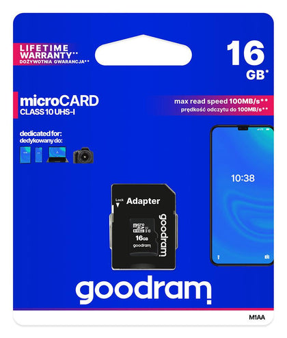 GOODRAM 16GB SDHC Micro SD Card Class 10 UHS-I + Adapter - GameStore.mt | Powered by Flutisat