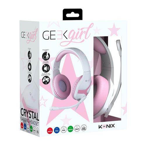 Konix Geek Girl Crystal Gaming Headset Blanc and Rose - GameStore.mt