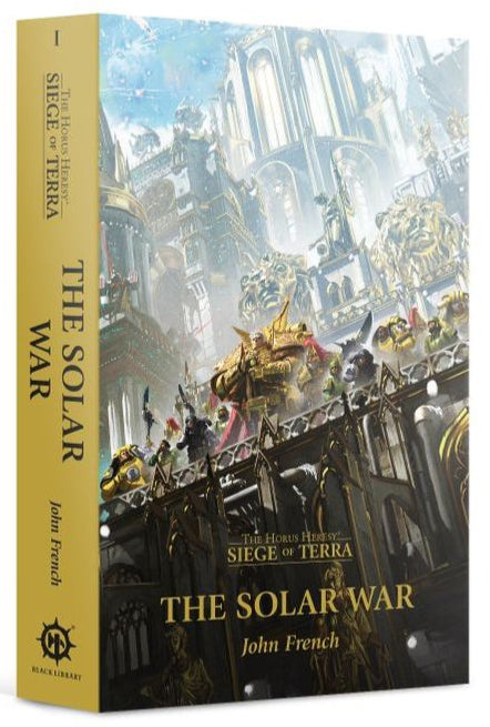 Book cover of 'The Solar War' by John French with a futuristic cityscape illustration.