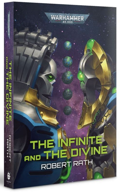 Book titled 'The Infinite and The Divine' by Robert Rath with Warhammer logo on a white background