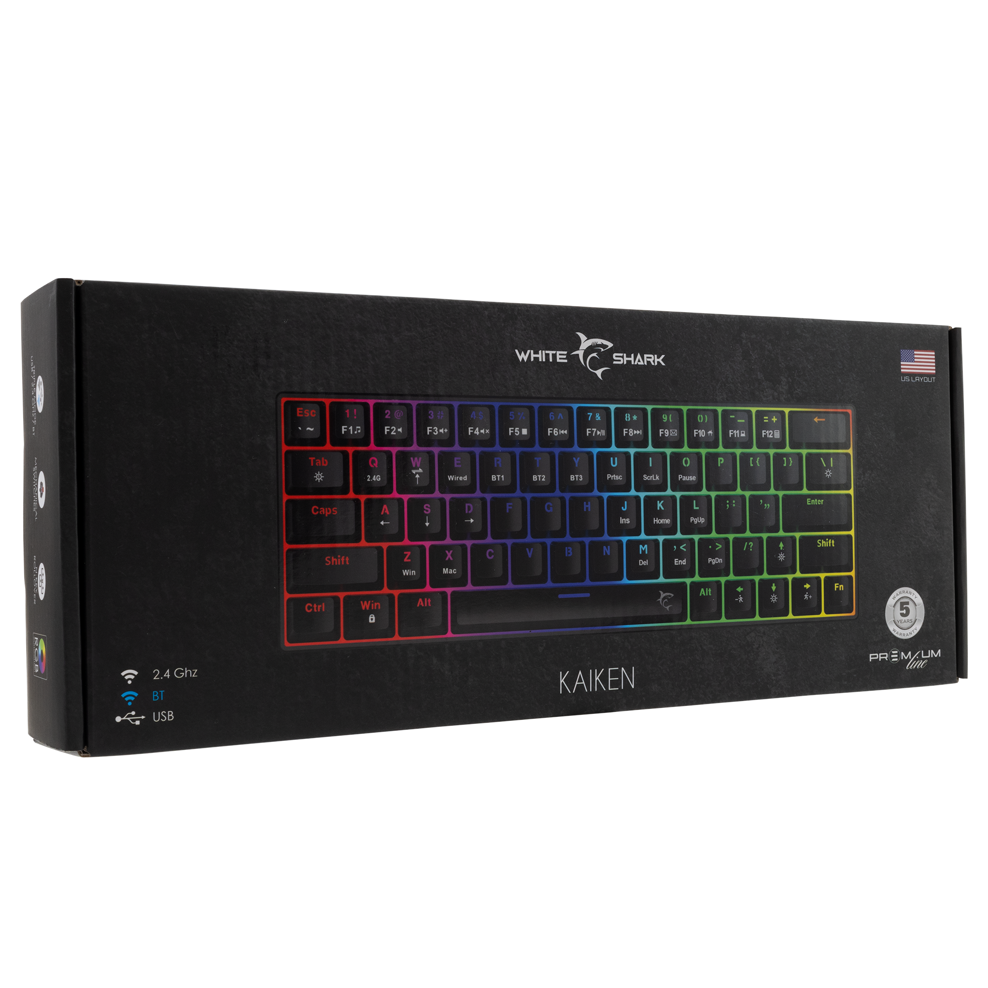 White Shark Kaiken - Wireless/Wired Mechanical Keyboard (Red Switches) (Black) [US Layout]