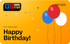GameStore gift card, Birthday theme: yellow card with balloons and confetti, "Happy Birthday!"