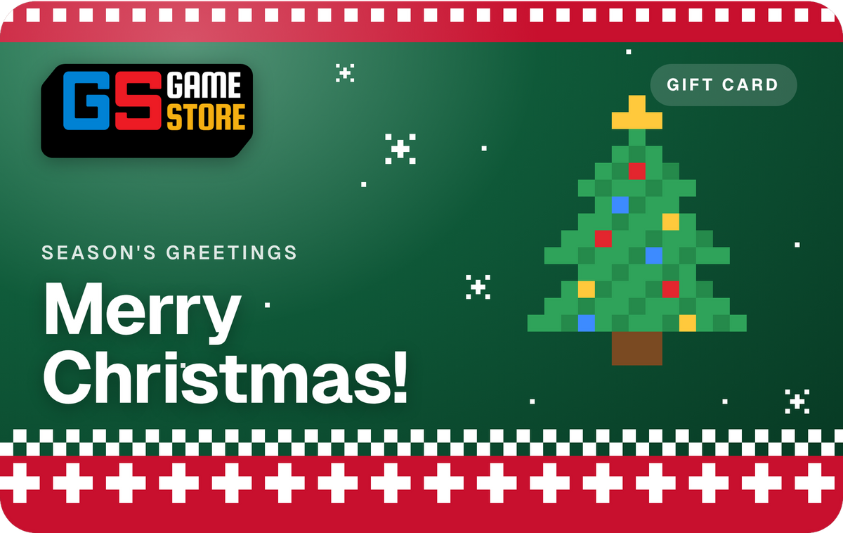 GameStore gift card, Christmas theme: green pixel Christmas-jumper design with a pixel tree, "Merry Christmas!"
