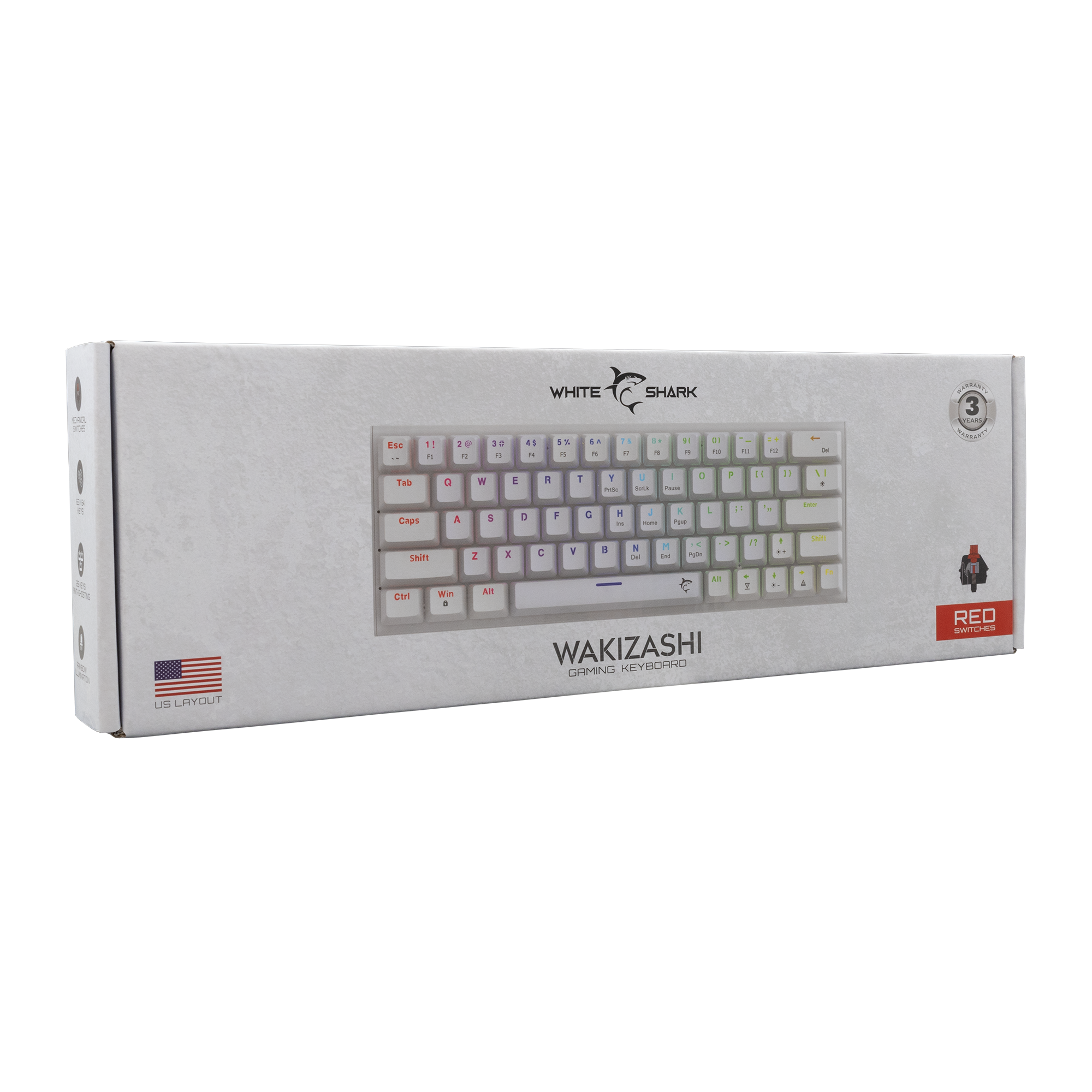 White Shark Wakizashi - Wired Mechanical Keyboard (Red Switches) (White) [US Layout]