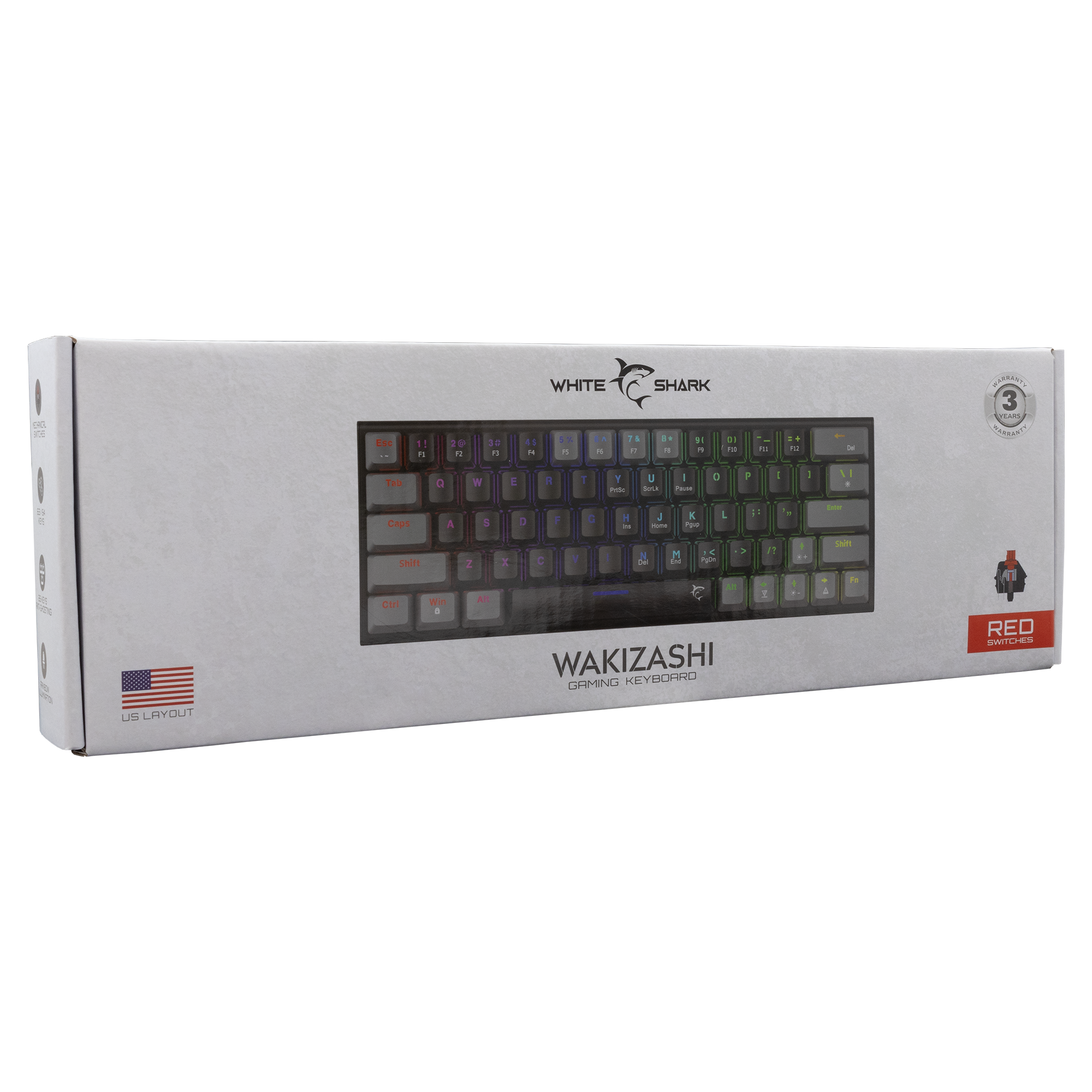 White Shark Wakizashi - Wired Mechanical Keyboard (Red Switches) (Black/Grey) [US Layout]