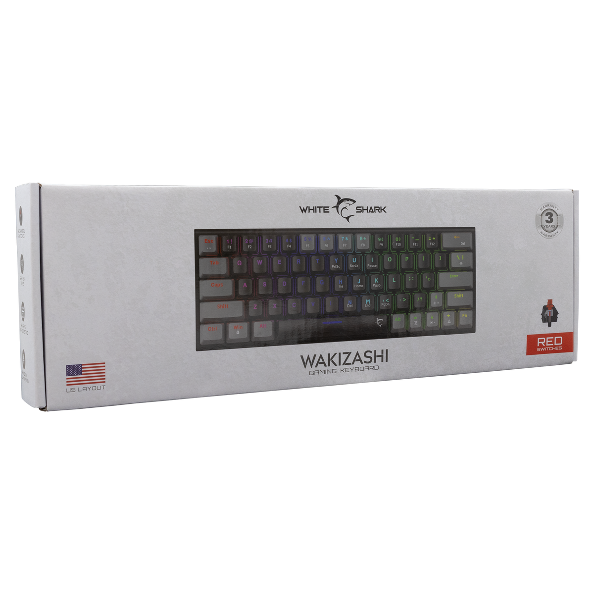 White Shark Wakizashi - Wired Mechanical Keyboard (Red Switches) (Black/Grey) [US Layout]
