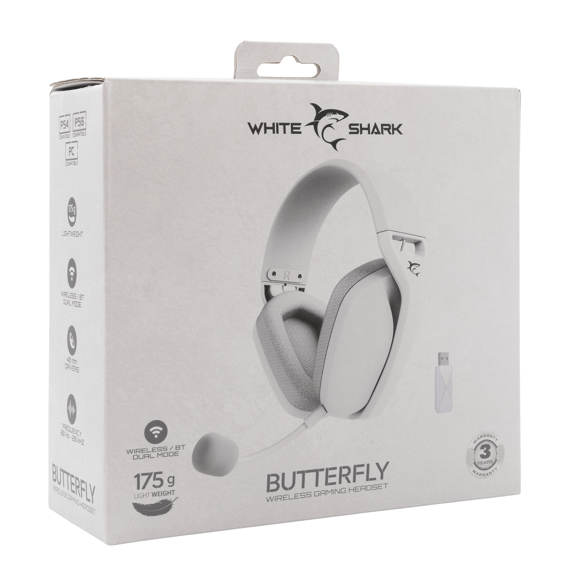 White Shark BUTTERFLY Wireless Headset (PC/PS4/PS5) (White) - GameStore.mt