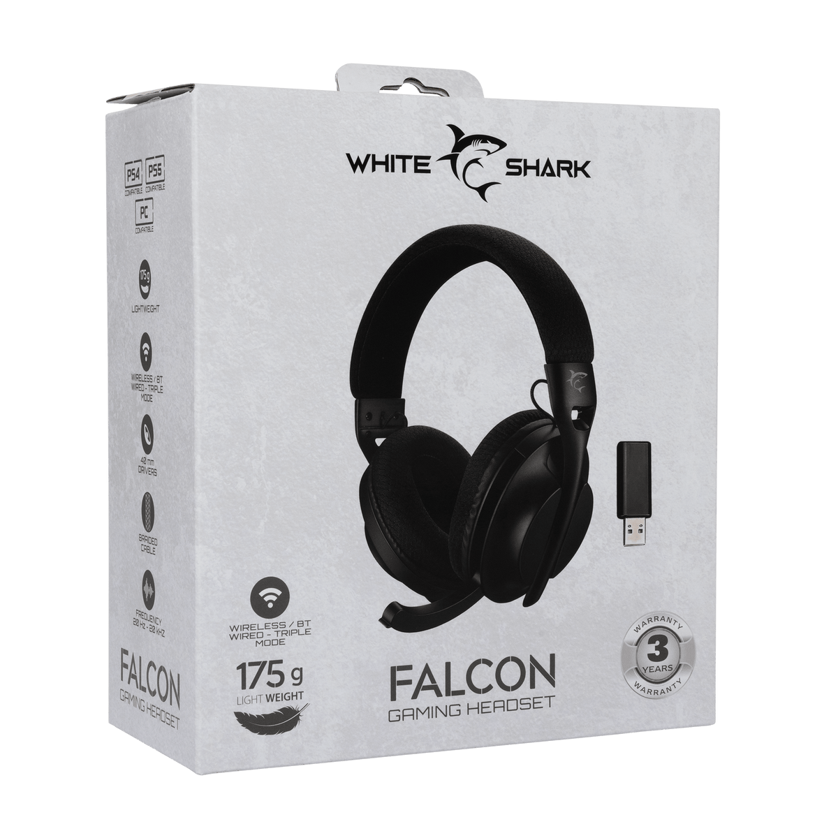 White Shark FALCON Wireless Gaming Headset (Black) - GameStore.mt