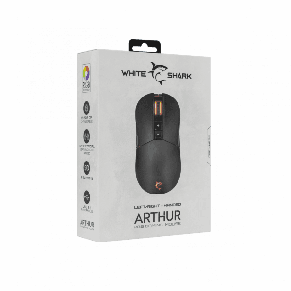 White Shark MOUSE GM - 9005 ARTHUR Black RGB / 10.000 dpi - GameStore.mt