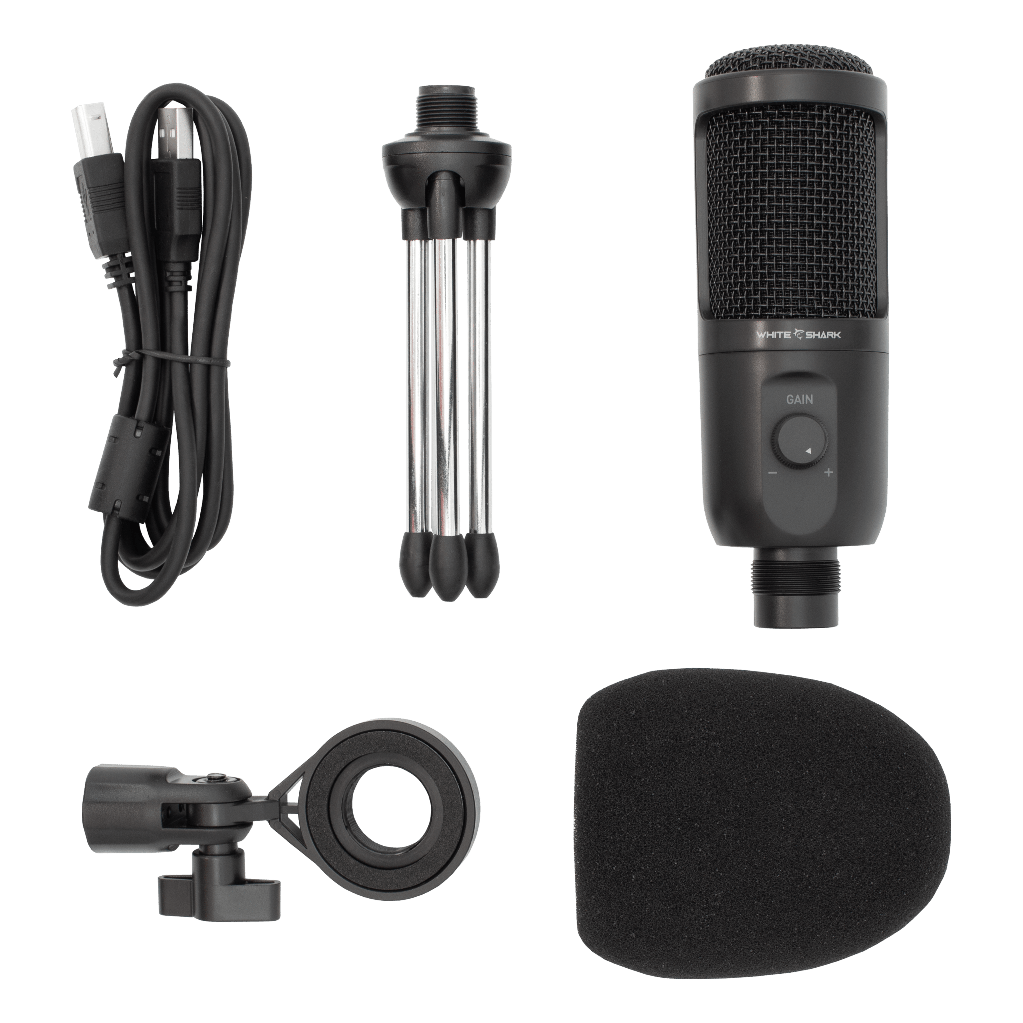 White Shark TAUS Podcasting Microphone Kit - Black - GameStore.mt