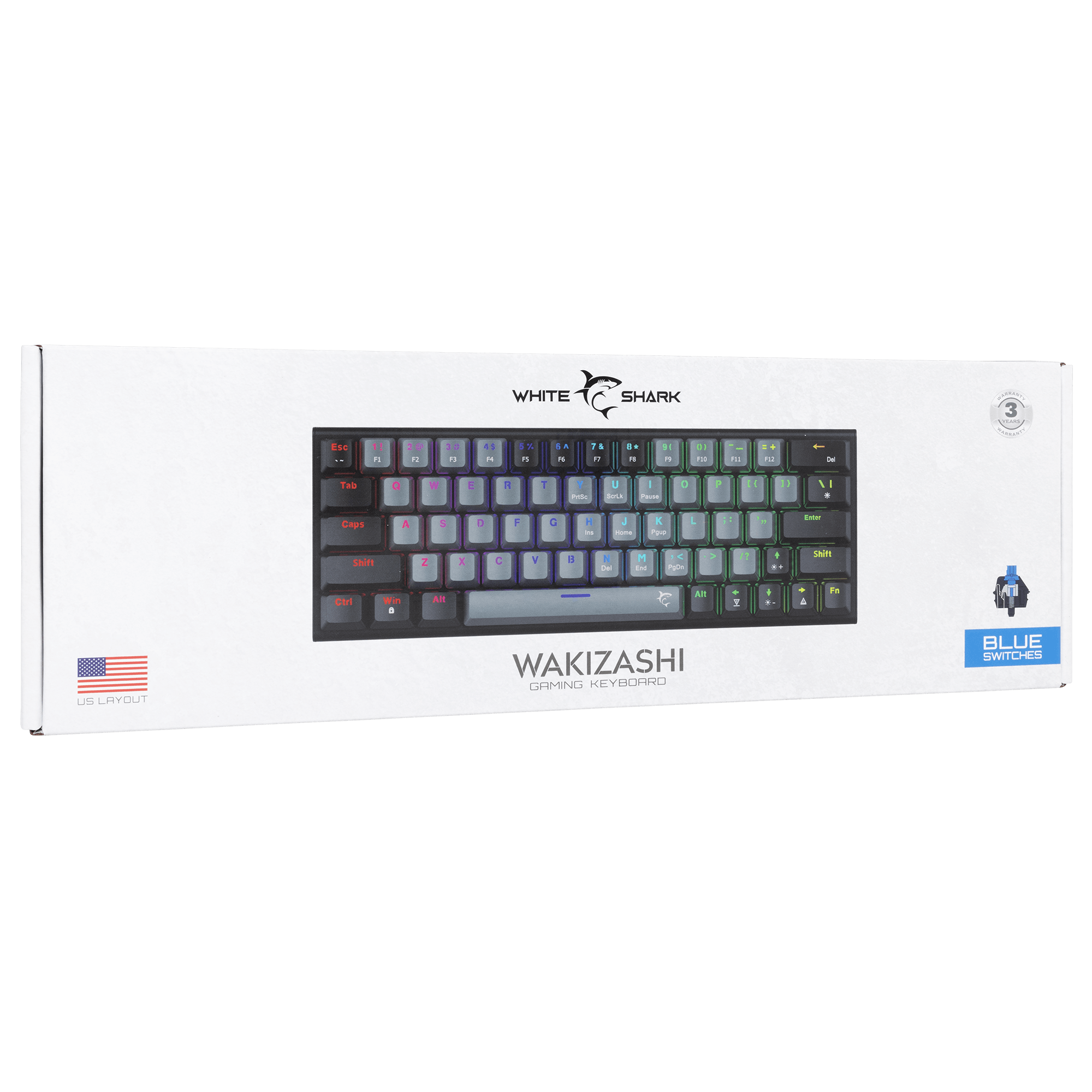White Shark WAKIZASHI 2 US Grey/Black - Blue switches - GameStore.mt
