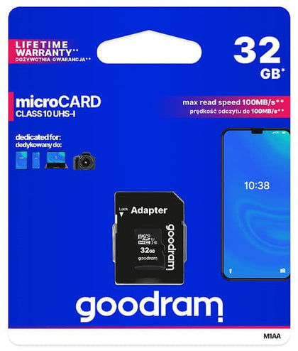 GOODRAM 32GB SDXC Micro SD Card Class 10 UHS-I + Adapter