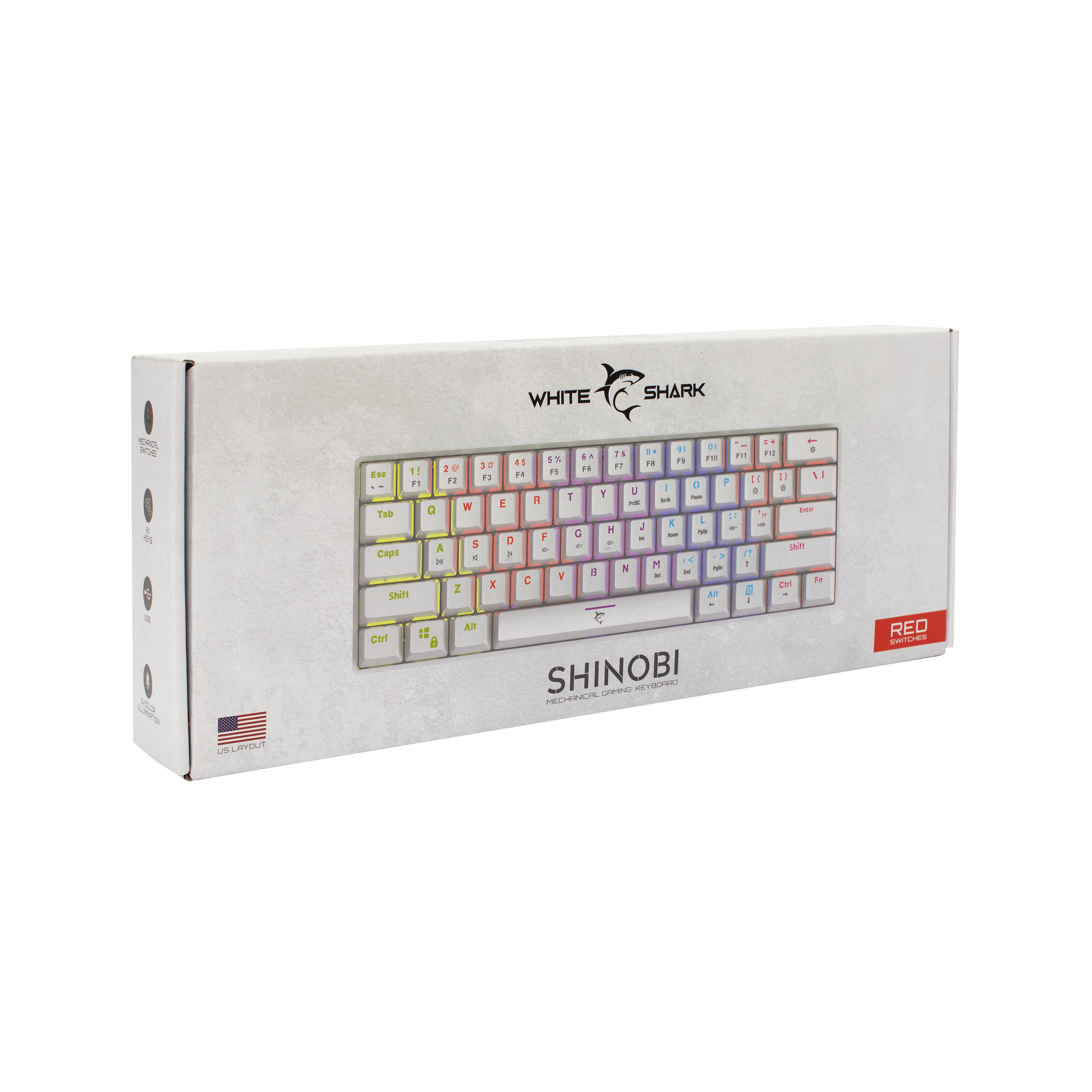 White Shark SHINOBI Keyboard - White (Red Mechanical Switches) [US Layout] - GameStore.mt | Powered by Flutisat