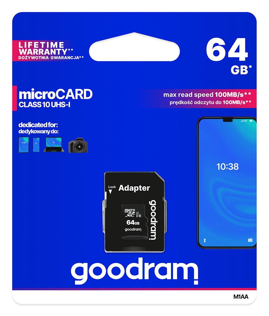 GOODRAM 64GB SDXC Micro SD Card Class 10 UHS-I + Adapter - GameStore.mt | Powered by Flutisat