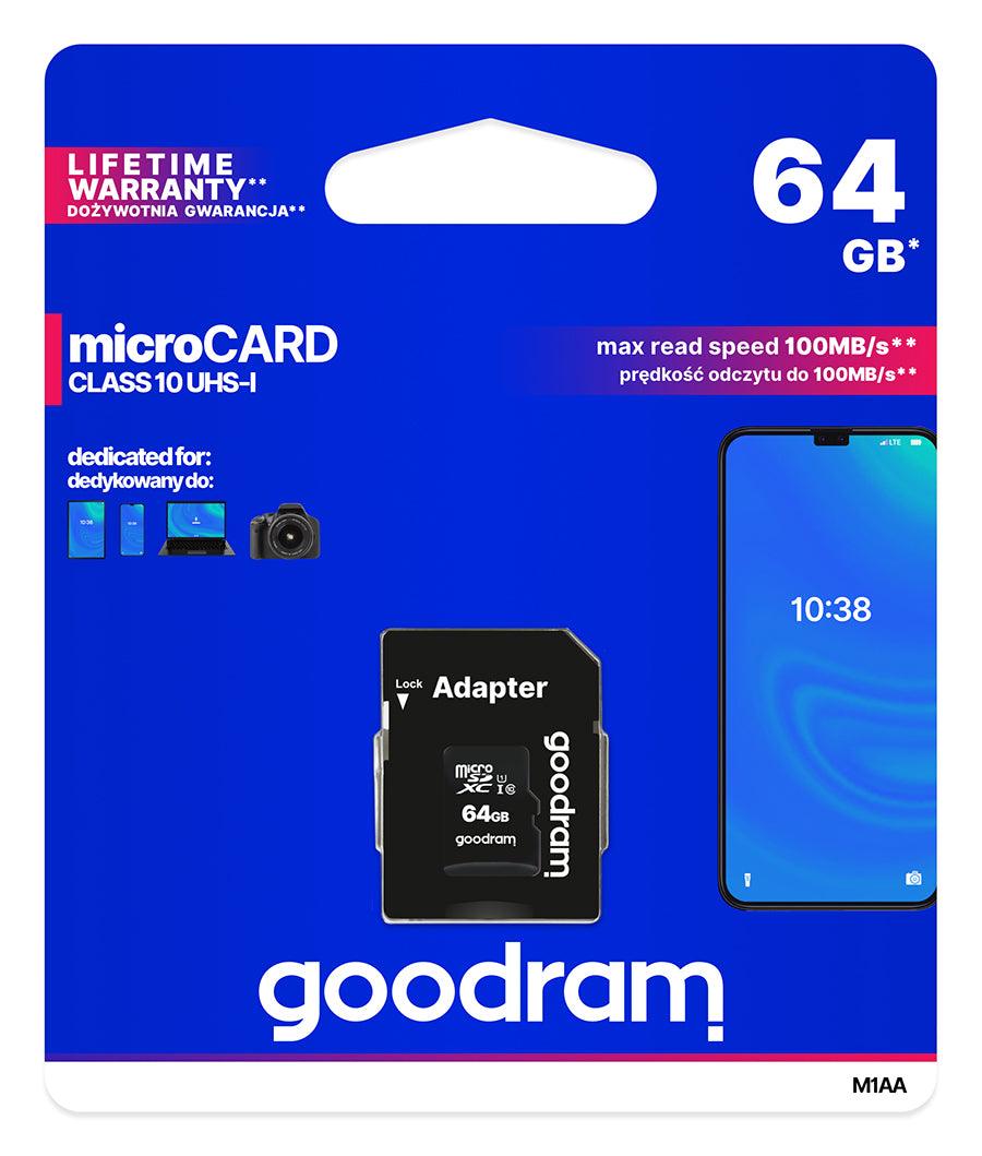 GOODRAM 64GB SDXC Micro SD Card Class 10 UHS - I + Adapter - GameStore.mt