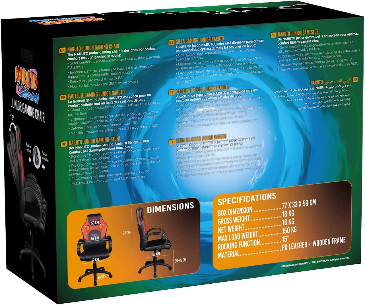 KONIX Naruto Shippuden Junior Gaming Chair (Black/Red) - GameStore.mt
