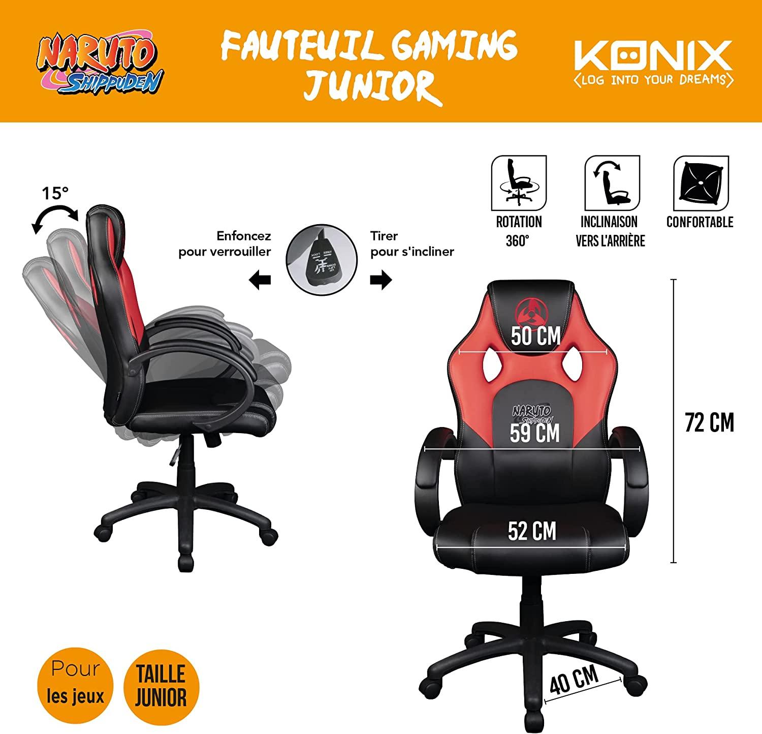 KONIX Naruto Shippuden Junior Gaming Chair (Black/Red) - GameStore.mt
