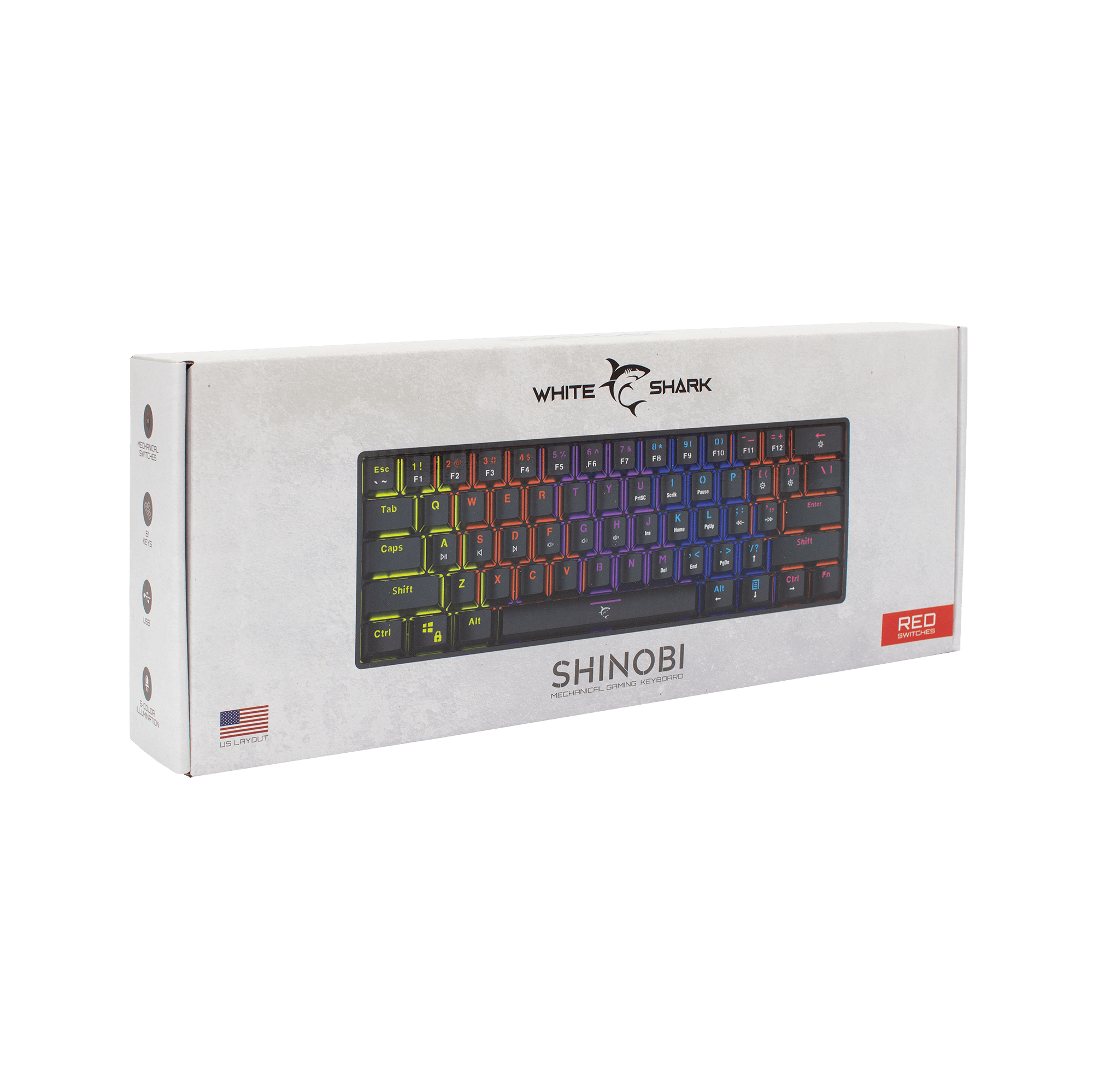 White Shark SHINOBI Keyboard - Black (Red Mechanical Switches) [US Layout] - GameStore.mt