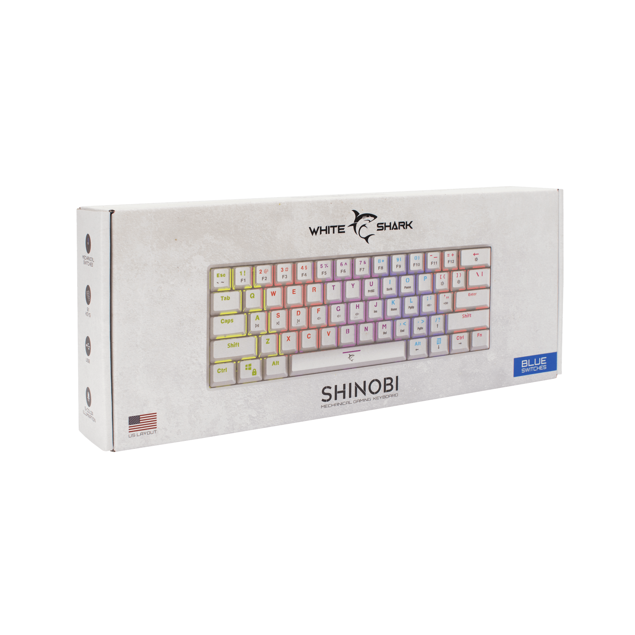 White Shark SHINOBI Keyboard - White (Blue Mechanical Switches) [US Layout] - GameStore.mt